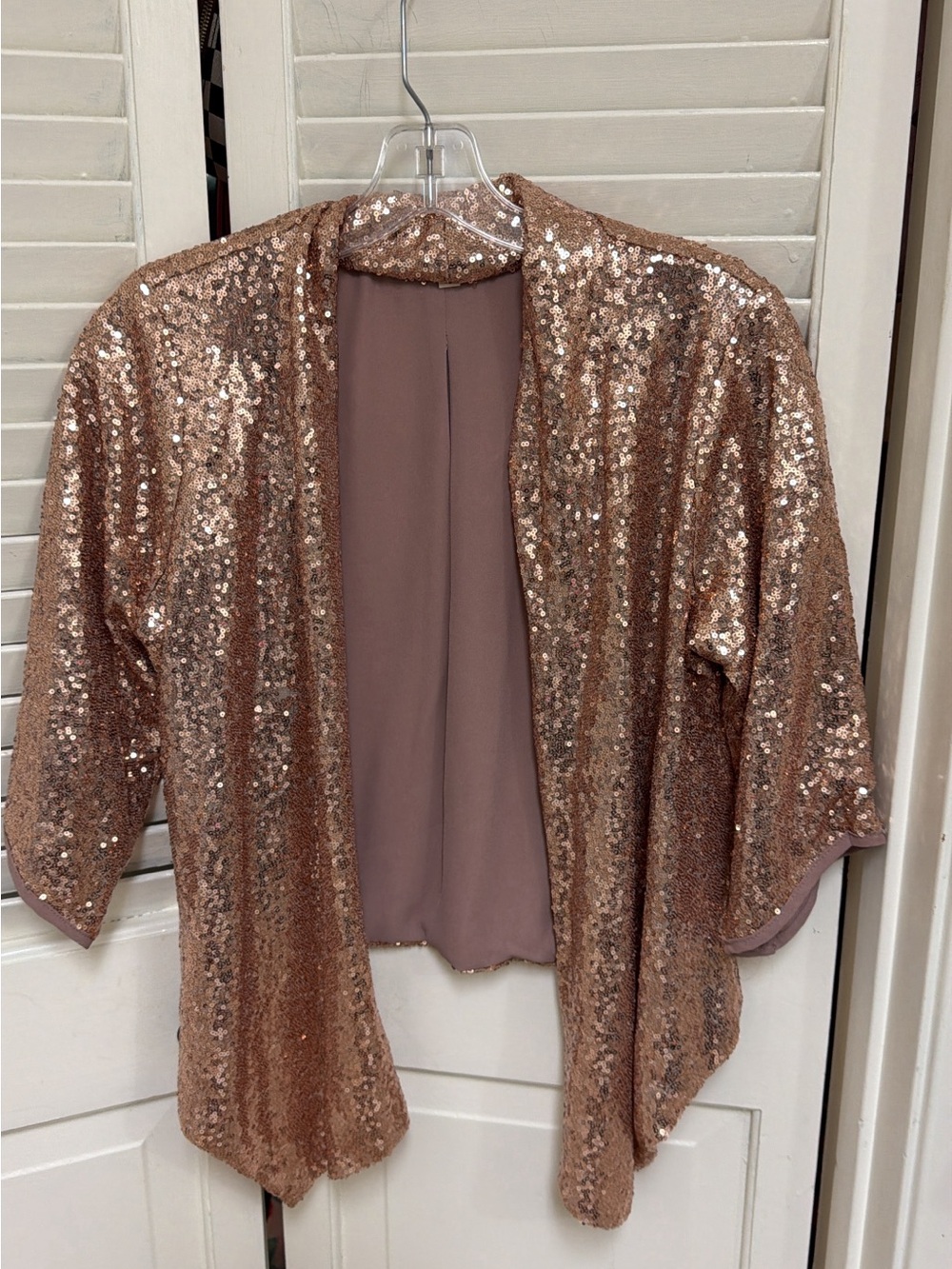 Sequin Open-Front Kimono Blazer - Rose Gold